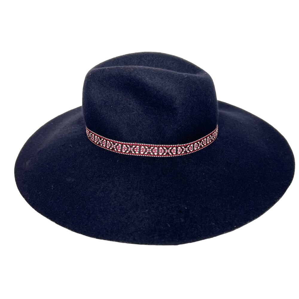 AMERICAN EAGLE Wide Brim Floppy Felt Hat Wool Embroidered Band Purple One Size